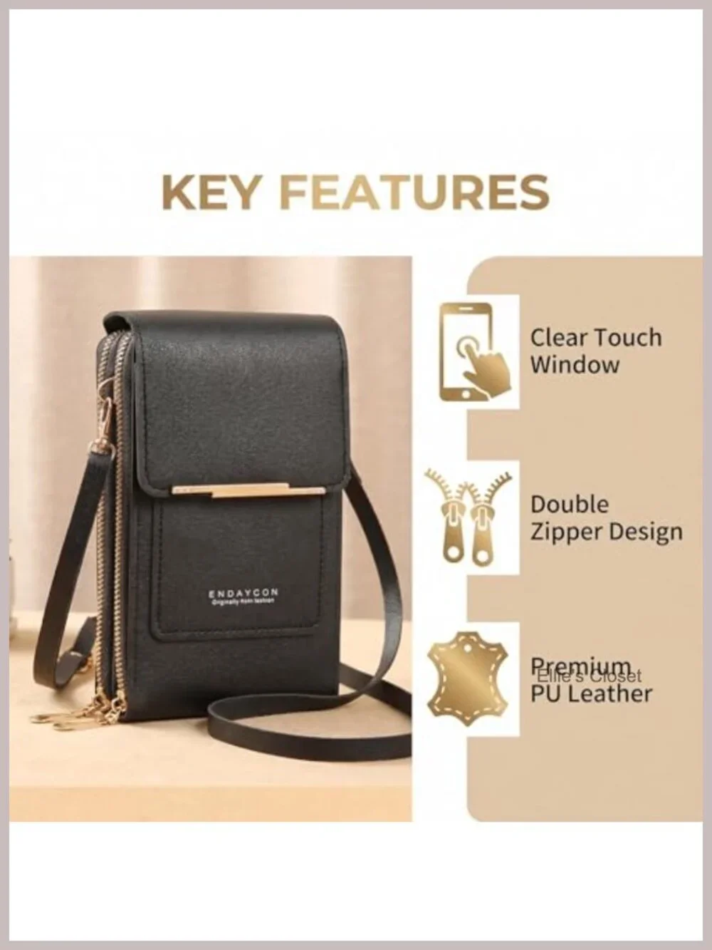 Faux Leather Crossbody Purse with Clear Phone Window, Card Slots, Adjustable